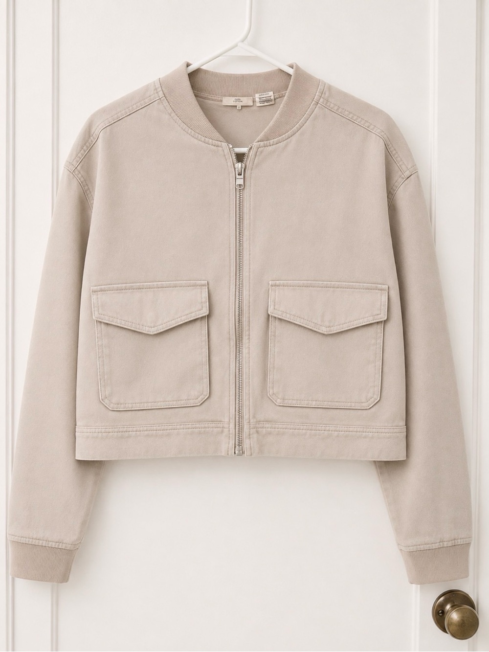 Nicole Miller Cropped Taupe Utility Bomber Jacket size large